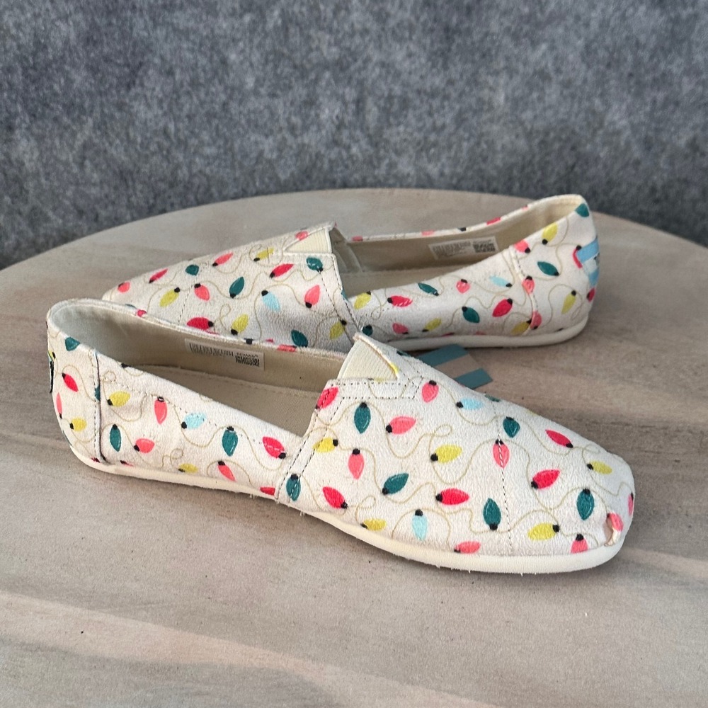 TOMS Womens Shoes Belmont Size 7.5 Natural Tree Lights Christmas Holiday New